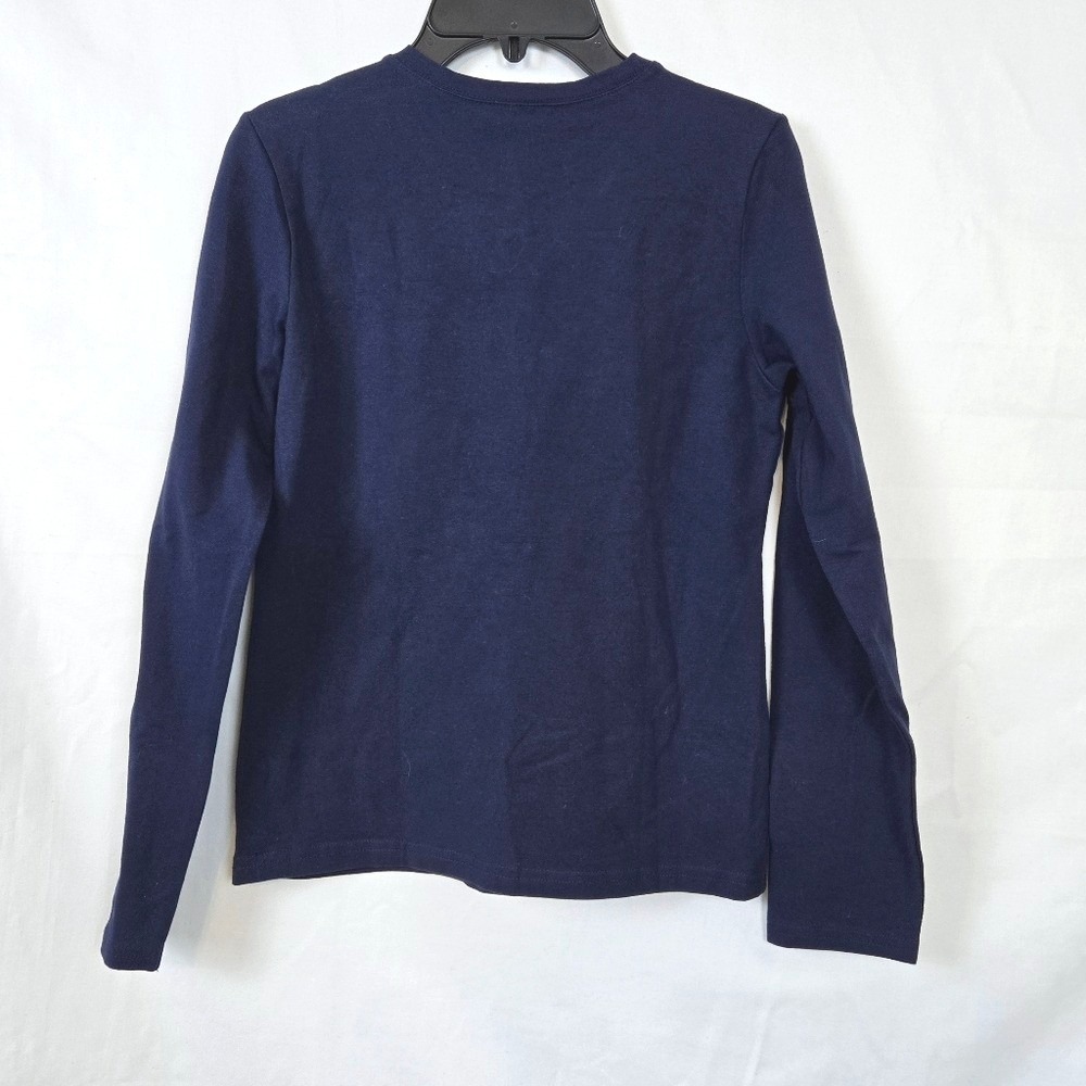Vtg Ralph Lauren Girls Navy Pony Logo Cotton Long-Sleeve Y2K Tee Large 12/14 NEW - Picture 4 of 5